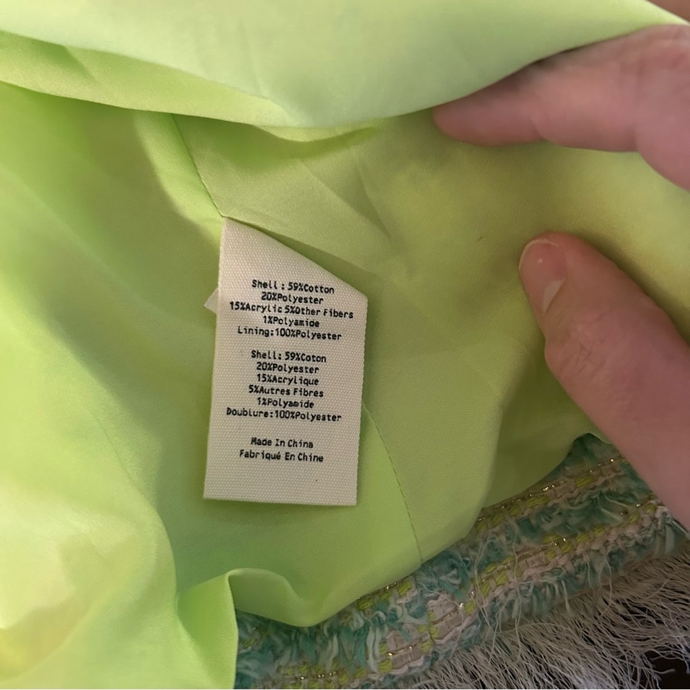 L'AGENCE Angelina Fray Tweed Jacket Open Front Blazer in Light Green Size 14 - Picture 11 of 16